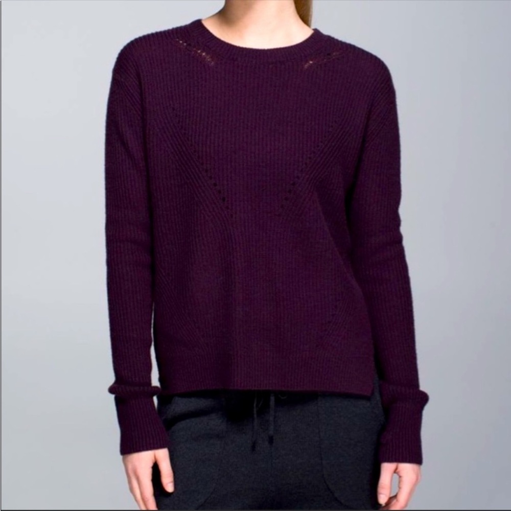Lululemon Athletica Womens 4 Top Seva Hi Lo Sweater Merino Wool Purple